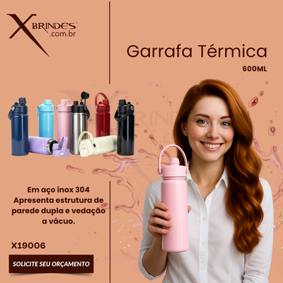 Garrafa térmica em aço inox 304 e capacidade de 600ml X19006