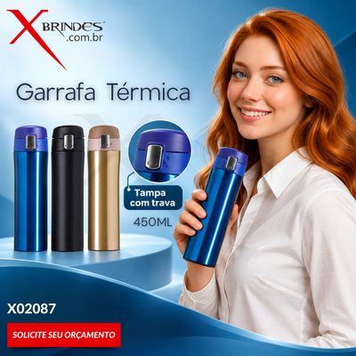 Garrafa Térmica 450 ml com Botão e Trava Lateral X02087