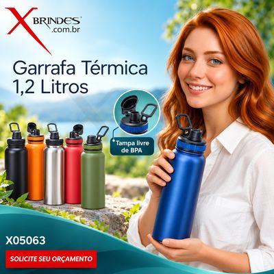 Garrafa Térmica 1,2 L em Inox com Tampa e Alça X05063