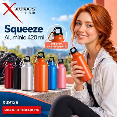 Squeeze de Alumínio 420 ml com Tampa e Mosquetão X09138