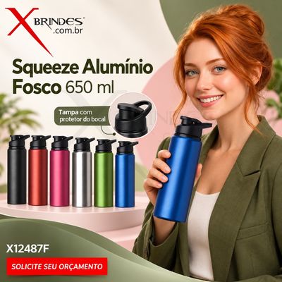 Squeeze Alumínio Fosco 650 ml com Protetor de Bocal X12487F