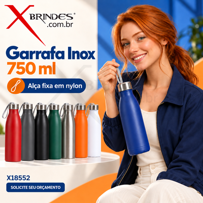 Garrafa Inox 750ml com Alça Fixa de Nylon