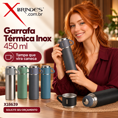 Conheça o Brinde Garrafa Térmica Inox 450ml com Tampa-Caneca