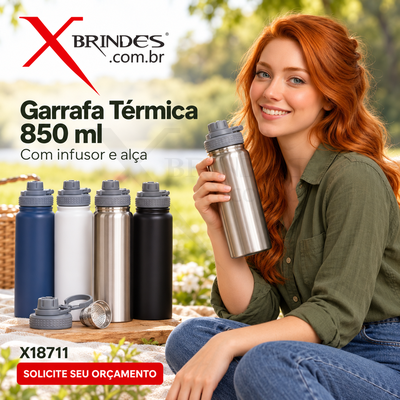Conheça o Brinde Garrafa Térmica 850 ml com Infusor e Alça