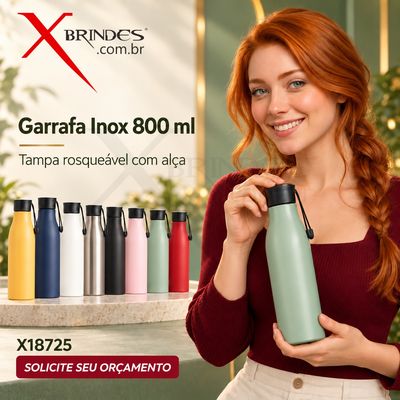 Garrafa Inox 800 ml com Tampa Rosqueável e Alça X18725