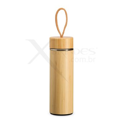 Conheça o Brinde Garrafa Térmica de Bambu 400 ml com Infusor