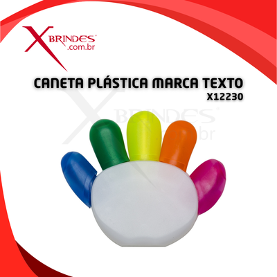 Conheça o Brinde MARCA TEXTO BRANCO EM FORMATO DE MAO COM 5 CORES X12230 