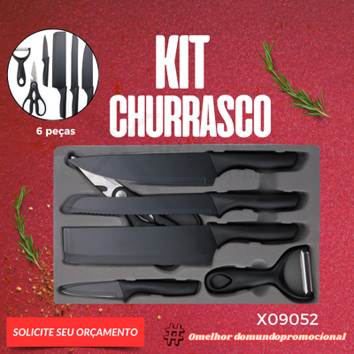 Kit Churrasco Composto por 6 peças em aço inoxidável X09052