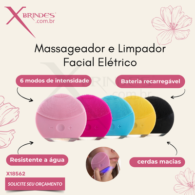 Massageador e Limpador Facial em silicone Elétrico X18562 