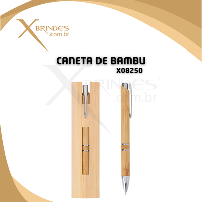 Caneta corpo em Bambu com Clipe Metálico com acionamento por clique X08250