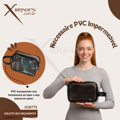 Nécessaire em PVC transparente com fechamento em zíper X18775