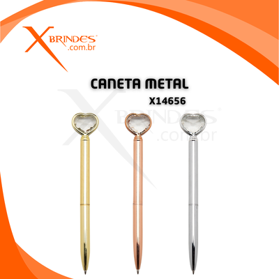 Conheça o Brinde Caneta Corpo em Metal com Detalhe de Coração com Diamante X14656