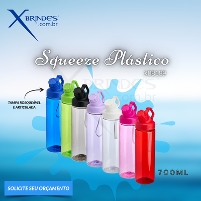 Conheça o Brinde SQUEEZE PLÁSTICO DE 700ML COM TAMPA ROSQUEAVEL X08189 
