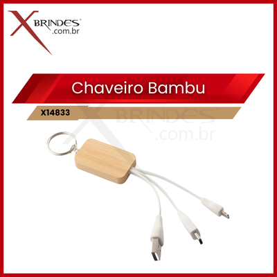 Chaveiro de bambu com cabo para carregamento X14833