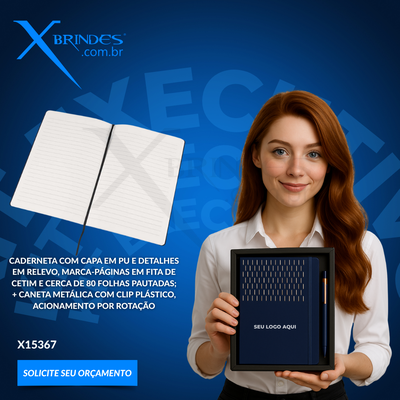 Kit executivo com caderneta com capa em PU e caneta metálica X15367