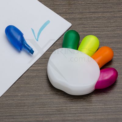 Conheça o Brinde MARCA TEXTO BRANCO EM FORMATO DE MAO COM 5 CORES X12230 