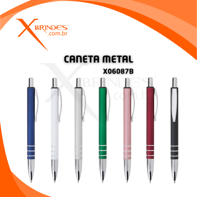 Conheça o Brinde Caneta Corpo em Metal com Carga Azul e Acionamento por Clique X06087B