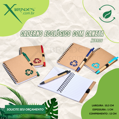 Conheça o Brinde CADERNO ECOLÓGICO COM DETALHE VAZADO E CANETA X18936
