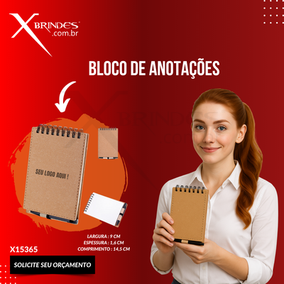 Bloco de notas com capa dura em papelão com caneta X15365