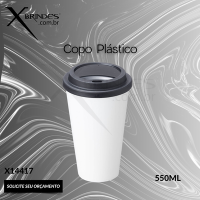 Conheça o Brinde Copo Plástico 550ml com tampa possui abertura de bocal X14417