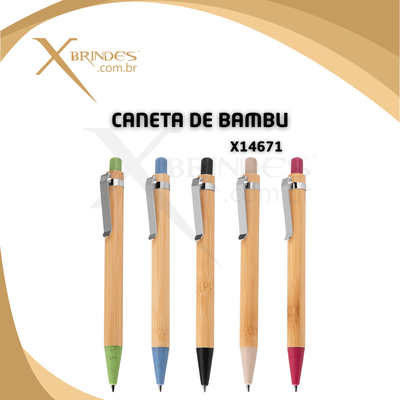 Caneta corpo em Bambu com detalhe Colorido vem com estojo de Papel X14671