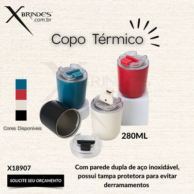 Copo Térmico de 280ml com Parede Dupla e Tampa Anti-Vazamento X18907 