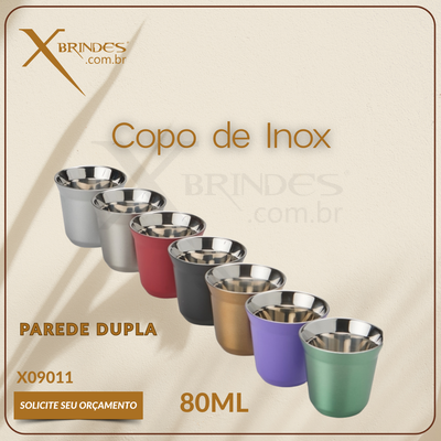 Copo feito em inox de 80ml com parede Dupla X09011
