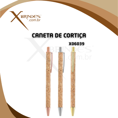 Conheça o Brinde Caneta com corpo em Cortiça Natural e Clipe Metálico X06039