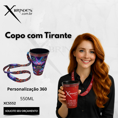 Copo PLástico de 550 ML com Tirante Personalizado XCS552