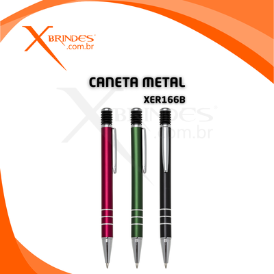 Conheça o Brinde Caneta Corpo de Metal com Carga Azul e Acionamento por Clique XER166B