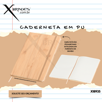 Conheça o Brinde CADERNETA COM CAPA EM PU EM FORMATO DE BAMBU X18935 