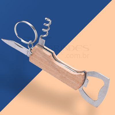 Chaveiro multifunções com estrutura em madeira e aço inox X06023