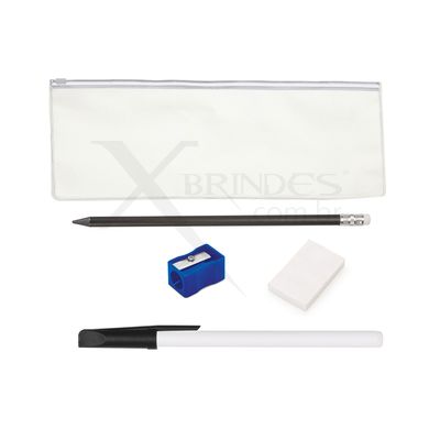 KIT ESCOLAR - ESTOJO, LAPIS C BORRACHA, CANETA, BORRACHA 60 E APONTADOR