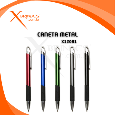 Caneta Corpo De Metal Esferográfica Azul E Acionamento Por Clique X120B1