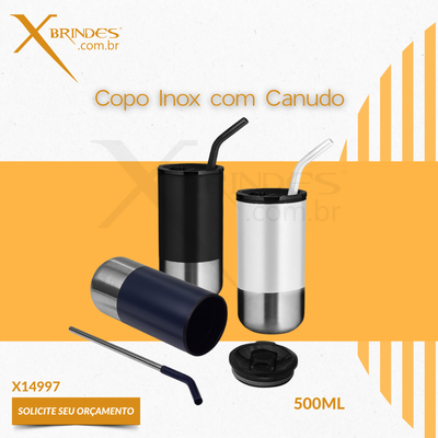 Copo em Inox fosco 500ML com Canudo Removível X14997