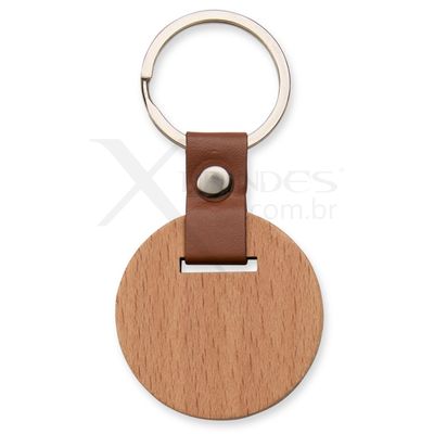 Chaveiro em Madeira com um detalhe em couro sintético X08235