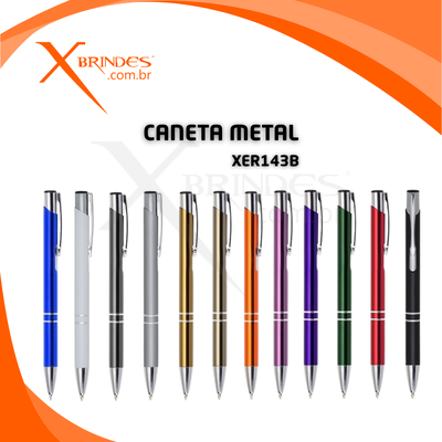 Caneta Corpo Em Metal Com Carga Azul E Acionamento Por Clique Xer143B