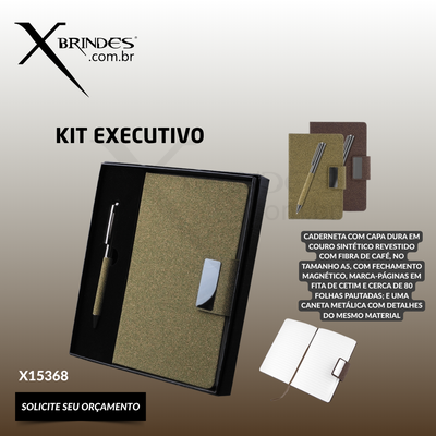 Kit executivo com uma caderneta de capa dura e uma caneta metálica X15368