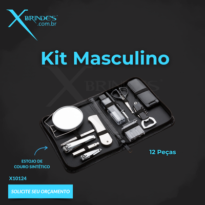 Conheça o Brinde Kit masculino com 12 peças em estojo de couro X10124 