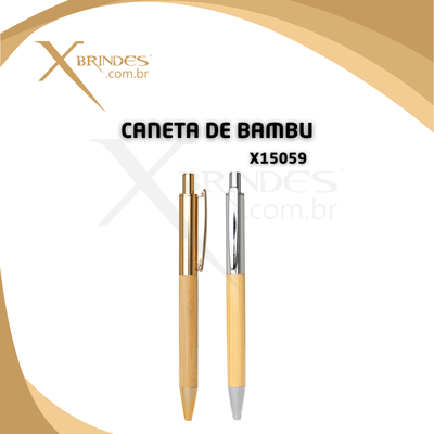 Caneta em Bambu com detalhes em Metal e Acionamento por clique X15059