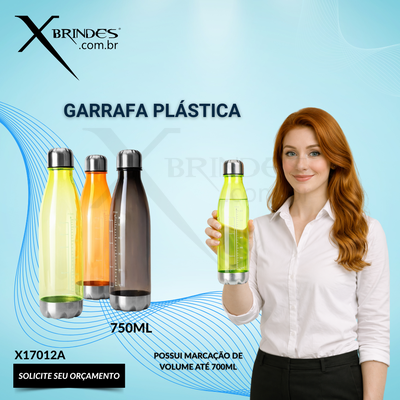 Garrafa plástica translúcida com capacidade de 750ml X17012A
