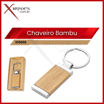 Chaveiro Retangular em Bambu  com detalhe de Metal X15003