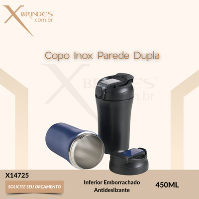 Copo em Inox de 450ML com Parede Dupla e inferior emborrachado antideslizante X14725 