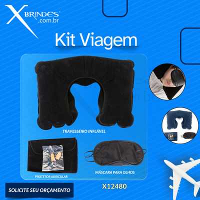 KIT VIAGEM C/ TRAVESSEIRO INFLAVEL TAPA OLHO E PROTETOR AURICULAR X12480