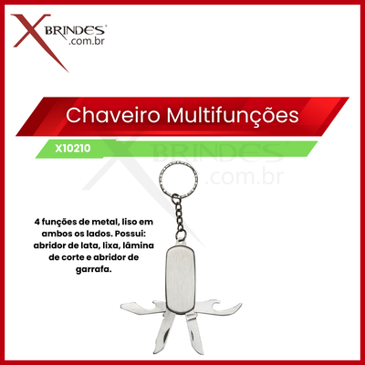 Chaveiro Multifunções de Metal Liso com Canivete X10210