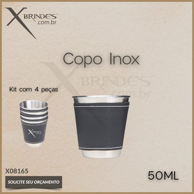 Copo Feito em Inox 50ML Kit vem com 4 Peças X08165
