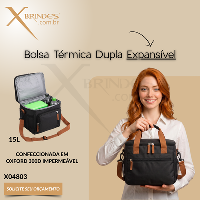 Conheça o Brinde Bolsa Térmica Dupla Expansível em Oxford 300D 15L X04803
