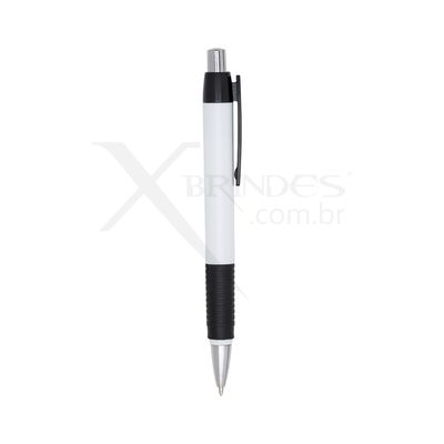 Conheça o Brinde Caneta plástica corpo branco com detalhes coloridos X511