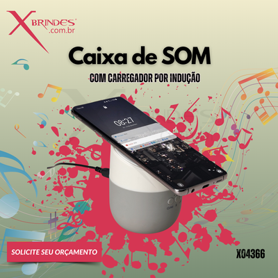 Conheça o Brinde CAIXA DE SOM BLUETOOTH COM CARREGADOR POR INDUÇÃO X04366