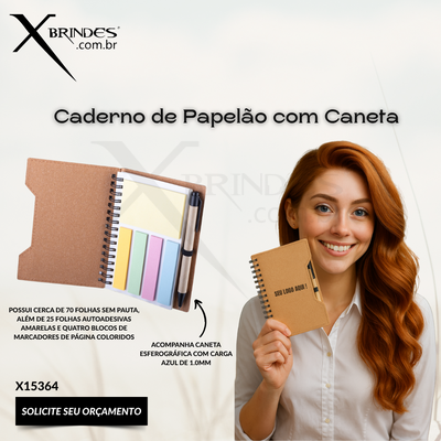 Caderno de capa dura em papelão com Caneta esferográfica X15364